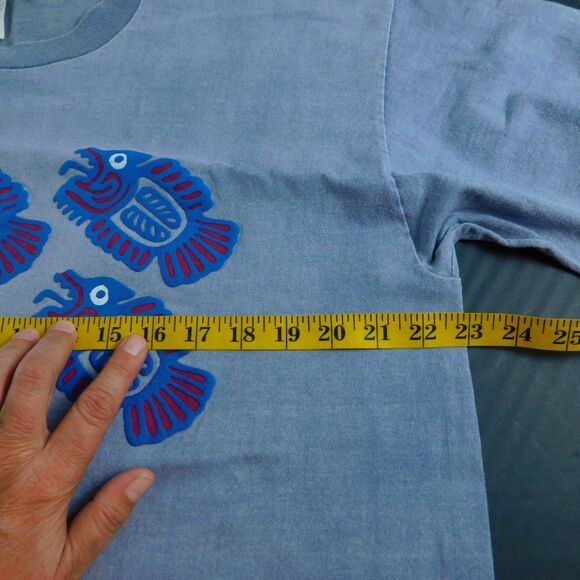 Vintage Anvil T-Shirt Blue Totem Fish 2-Side Graphic Tee L/XL? Single-Stitch USA - Picture 14 of 16